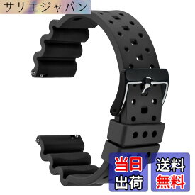 【送料無料】[WOCCI]フッ素ゴム腕時計バンド18mm 20mm 22mm 24mm 26mm 高級腕時計ラバーベルト イージークリック付き 色：ブラック/ブラックバックル、サイズ：20mm