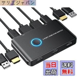 �y���������z4K KVM�X�C�b�` HDMI KVM �ؑ֊� 2�� �R���s���[�^�[�p USB HDMI�X�C�b�` �L�[�{�[�h/�}�E�X/�v�����^�[��1���HD���j�^�[�����L 4K@60Hz���T�|�[�g ���{��������t�� �F�F�u���b�N�B�A