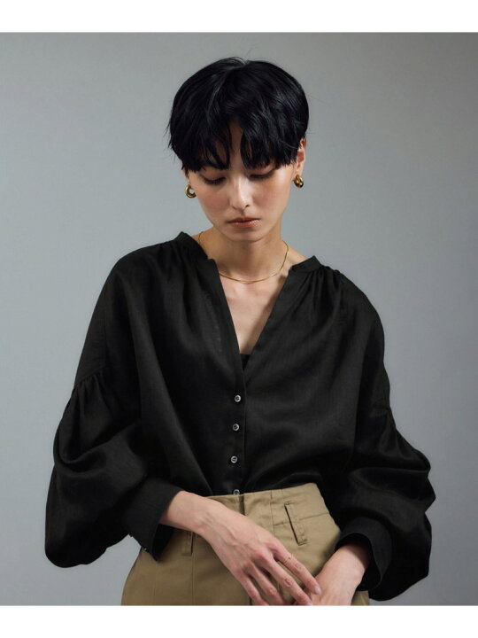 楽天市場】リネンスキッパーギャザーブラウス / [GENTLE LINEN] SALON 
