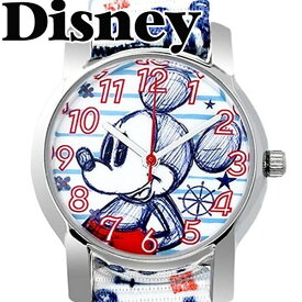 【本日最大P4倍】【1年保証有】ディズニーミッキー ミニー 手書き風 腕時計 NATO ベルト ミニーマウス ミッキーマウス ホワイト 白 ステンレス 裏蓋 キッズ 大人 グッズ 生地 シリアルナンバー入り Disney WATCH 子供用