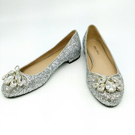 新品同様【今だけセール！】miumiu ビジュー付き　ラメ　グリッター　シューズ【未使用品】【新品　同様】【送料無料】