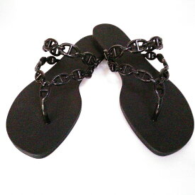 【新品】早い者勝ち! "アイランド" 入手困難【すぐに売り切れそう!! 】ビーチサンダル【 パリより新入荷！】みんなから注目の的!! エルメス HERMES サンダル アイランド レディース　黒　ブラック Noir　シェーヌダンクル サンダル 　【送料無料】