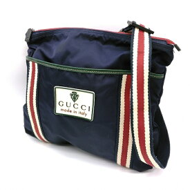【今だけ値下げ！】早い者勝ち!　一点もの!　GUCCI グッチ クレスト シェリーライン 2WAY トートバッグ ショルダーバッグ ショルダーバッグ クロスボディ ポシェット 。肩掛け 斜め掛け　189662　ナイロン レザー ネイビー 紺 レッド 赤 グリーン 緑 【中古】【希少品】