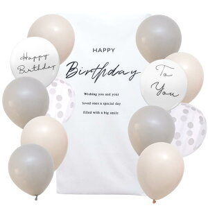 La Kissa タペストリー 誕生日 風船付き 飾り付け 男の子 女の子 バースデー バルーン くすみカラー 1歳 2歳 3歳 (誕生日, グレージュ)