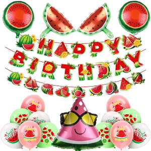Mainiusi 誕生日 飾り付け 風船 スイカテーマ バルーン パーティーデコレーション セット Happy Birthday ガーランド バナー付き 女の子 子供 男の子 誕生日・夏祭り用 ピンク&グリーン