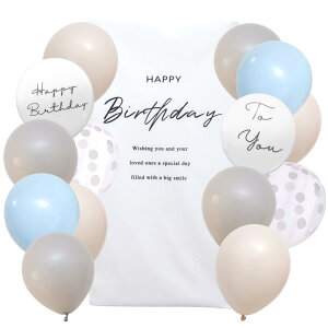 La Kissa タペストリー 誕生日 風船付き 飾り付け 男の子 女の子 バースデー バルーン くすみカラー 1歳 2歳 3歳 (誕生日, ブルー)