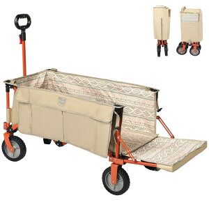 TIMBER RIDGE アウトドアワゴン 折り畳み 長物対応 ワンタッチ収束式 耐荷重100kg 自立収納 大容量130L+43L 収納ポケットつき キャリーワゴン アウトドアキャリー キャンプワゴン