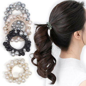 BIANHUAN ヘアゴム パール おしゃれ かわいい シュシュ ヘアアクセサリー 髪留め まとめ髪 ボリューム シンプル 大人 上品 ゴールド ベージュ ホワイト レディース カジュアル 小物 ファッショ