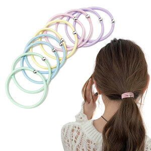 Natunofu ヘアゴム 髪ゴム かわいい おしゃれ 大人 金具付き 跡がつかないヘアゴム 細い 御洒落 髪 ゴム アクセサリー付き 可愛い 髪飾り パール まとめ髪 キッズ アクセサリー付き 10本セット