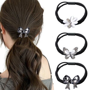 3本 セット ヘアゴム おしゃれ 大人,BetterJonny 飾りつきヘアゴム 髪飾り 髪ゴム かわいい シンプル 輪ゴム 可愛い ヘアアクセサリー ファクション韓国風 簡約 上品 小物 金属 リボン ビジュー