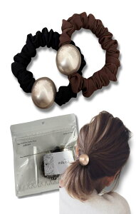 mAkibA ヘアゴム パール 2個セット 大玉 ヘアアクセサリー 髪ゴム オシャレ かわいい おしゃれ 髪飾り 跡がつかないヘアゴム よく伸びる ゴム 髪 ヘアアレンジ 女性 大人 結婚式 パーティー フ