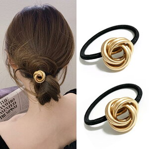 Fuyunohi ヘアゴム おしゃれ 大人 ヘアアクセサリー 黒 飾りつきヘアゴム かわいい 2本セット金属 シンプル 輪ゴム 髪飾り ヘアゴム お団子 おしゃれ 髪ゴム 黒 髪ゴム ファクション 御洒落 韓