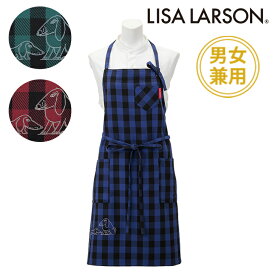 〈SALE〉【LISA LARSON】リサ ラーソンブロックチェック スケッチ犬刺しゅう男女兼用 ホルターネック エプロン ブランド おしゃれ 北欧