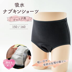 ジュニア用 吸水ナプキンショーツ サニタリーショーツ 吸水ショーツ 羽根つき対応 ナプキン ライナー シート 生理 生理用ショーツ おりもの キッズ 女の子 ガールズ 小学生 子供用 1枚～2枚 ジュニア サニタリー【サラッフィープラス公式】 送料無料