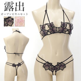 ブラ ショーツ 上下セット 穴あき セクシー ランジェリー 勝負下着 過激 ルームウェア ビキニ ハロウィン コスプレ sexy オープン 紐 クロッチ ホルター