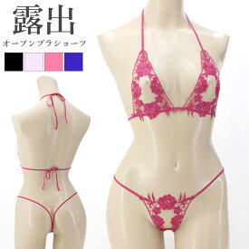 ブラ ショーツ 上下セット セクシー ランジェリー 勝負下着 過激 ルームウェア ビキニ ハロウィン コスプレ sexy 穴あき オープン 紐 ノンワイヤー 丸出し 極小