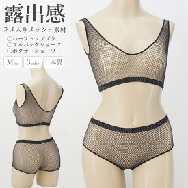 ハーフトップブラ ショーツ ラポーム ネット ラメ レディース La-Pomme ラ・ポーム セクシー ランジェリー 勝負下着 過激 プレイスーツ ルームウェア コスプレ sexy 日本製 網 フルバック ボクサー M