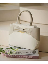 【SALE／50%OFF】バイカラーリボンモチーフ スプリットレザーハンドバッグ Samantha Thavasa サマンサタバサ バッグ ハンドバッグ ベージュ イエロー【RBA_E】【送料無料】[Rakuten Fashion]