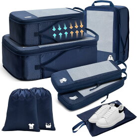 【公式】絵(アイコン)付セット トラベルポーチ セット 5点 8点 旅行用圧縮袋 圧縮袋 SBSファスナー 圧縮バッグ 圧縮ポーチ 収納ポーチ 衣類 下着 小物入れ 撥水 軽量 出張 修学旅行 便利グッズ おしゃれ オリジナル