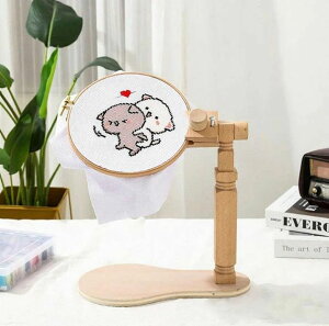 回転刺繍フープスタンド 木製刺繍フレームスタンド 刺繍フレーム 調整可能 木製スタンディングタイプ刺繍台(刺繍枠+刺繍台)