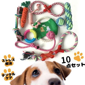 10点セット 犬 おもちゃ セット 玩具 ぬいぐるみ ロープ 知育玩具 ノーズワーク ボール 引っ張り 大容量 縄 デンタルケア ストレス 発散 ペット 遊び お得