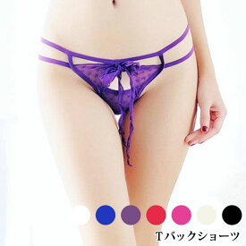 Tバックショーツ 紐パン レース リボン ショーツ ランジェリー レディース インナー セクシー 勝負下着 ブラック ホワイト ブルー パープル レッド ピンク ベージュ 【samoyed 下着 肌着】 ホワイトデー お返し