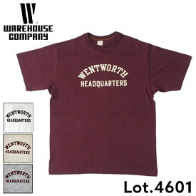 【WAREHOUSE】 Tシャツ ウエアハウス 4601 WENTWORTH プリント ボルドー オフ オートミール 杢グレー アメカジ ローゲージ編み