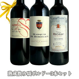 【全品P5倍◆スーパーSALE限定】 熟成飲み頃ボルドー3本セット 3本セット 750ml 3本 ワイン お酒 飲み比べ セット 赤 赤ワイン フランスワイン ナチュラルワイン ギフト プレゼント 贈り物 メッセージカード お歳暮 クリスマス
