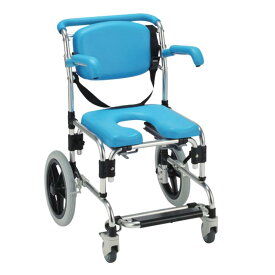 (マキテック) 入浴用車椅子 シャワーキャリー らくらく浴用キャリー 跳ね上げ式 YC-70BL お風呂用 シャワー用 介助式 ベルト付き 介護 高齢者 ノーパンクタイヤ仕様 耐荷重100kg MAKITECH