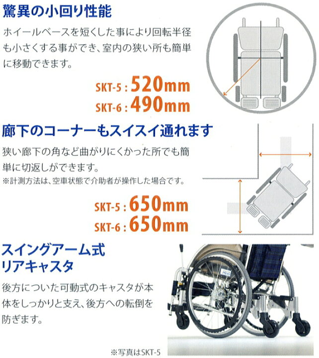 楽天市場】(ミキ) 車椅子 6輪 コンパクト スキット5 SKT-5 自走式 