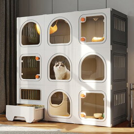 猫ケージ 2段式 3段式 室内猫囲 キャットケージトイレ付き 大型 1～2匹の猫用 猫ハウス 前面が透明 引き出し 猫砂スコップ付き 掃除しやすい 多頭飼い 脱走防止 快適なスペース おしゃれ 猫ペットケージ