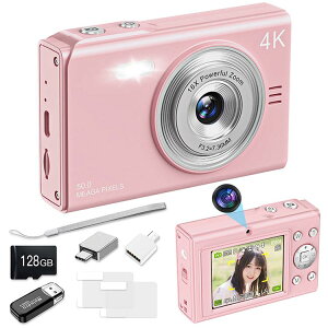 デジカメ 4K デジタルカメラ 日本製チップ 128GB メモリーカード付き 16倍ズーム オートフォーカス ウェブカメラ トイカメラ コンパクト 初心者 懐中電灯機能