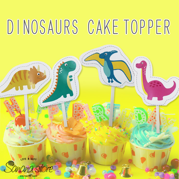 ダイナソー ケーキトッパー パーティーピック 恐竜 誕生日 テーブル 飾りつけ おしゃれ バースデー お祝い パーティー 記念日 サプライズ デコレーション トリケラトプス T-rex プテラノドン プラキオサウルス dinosaurs party deco