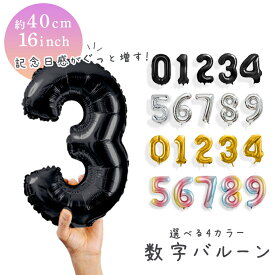 【お買い物マラソン】40センチ ナンバーバルーン 誕生日 パーティ お祝い 風船 飾りつけ ブラック 数字バルーン 黒色 ブラック シルバー ゴールド グラデーション 送料無料 メール便 あす楽対応