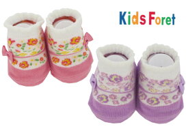 丸高衣料 KidsForet キッズフォーレリボン付き 花柄　ベビーソックス　女の子靴下　9～11cm　B35301