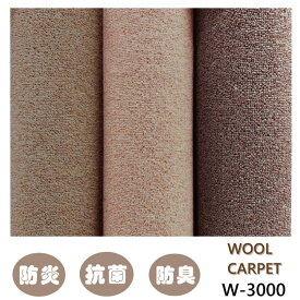 W3000　江戸間3畳　176×261cm　 日本製　防炎・抗菌・防臭・ウールカーペットラグ　絨毯（じゅうたん）ウールカーペット純毛ループ無地ジュータン