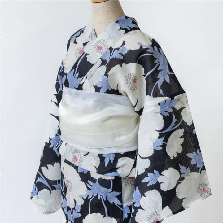 楽天市場】ゆかた 花古今 ひなげし （黒） 綿 ブラック 仕立て上がり  