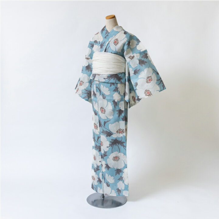 楽天市場】ゆかた 花古今 ひなげし （セイジ） 綿 水色 仕立て上がり  