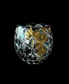 グラス・カップ　箔舞切子350ml　約高さ8.9センチガラス食器　食洗機対応塗り工房ふじい箔舞切子　金箔KR(G)-025　ダークブルー色