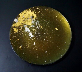フラットプレート約直径21センチ漆塗りの洋食器漆ガラス食器　お皿食洗機対応ロイヤルプレート塗り工房ふじいMAJO　マジョグリーン金箔マジョグリーン色　Sサイズ　model6-A-002-S