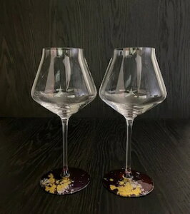 ワイングラス 2組セット約直径6.2センチ 漆塗りの洋食器漆ガラス食器 食洗機対応塗り工房ふじいMAJO マジョ ぺルラ2P金箔 マジョブルー色 18-D-009-B