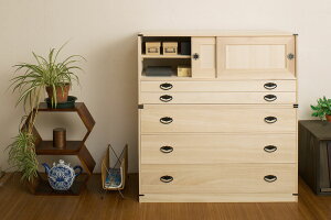 引戸2杯+桐3段桐箪笥 桐たんす着物収納 桐タンス引戸2杯高さ45cm+桐3段チェスト高さ61cm 日本製 完成品HI-2002