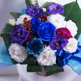 アレンジメント青薔薇3本と他の花も混ぜてオリジナル3本　青バラ　青いバラ　青薔薇　ブルーローズ　生花　お祝い　かわいい　置くだけ　花　プレゼント【生花】アレンジメント　そのまま飾れる　アレンジメント　3種類の青バラ選べます　プレゼント　花　誕生日