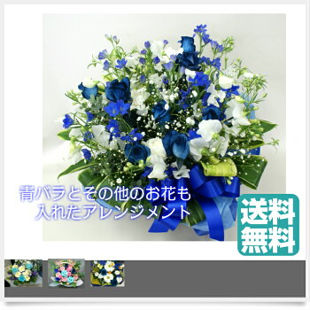 開店祝い アレンジメント 青いバラ８本と他の花も混ぜてオリジナル青バラ 青薔薇 世界に一つの贈り物 記念に残るサプライズな贈り物 ３種類の青バラ選べます アレンジ プレゼント そのまま飾れる 珍しい かわいい おしゃれ 生花 ご出演 発表会 楽屋花 花