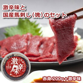 【国産】【オリジナルセット】馬刺し用の赤身馬肉の塊200g（100g×2個）と激辛味（すりだね）セット 肉類