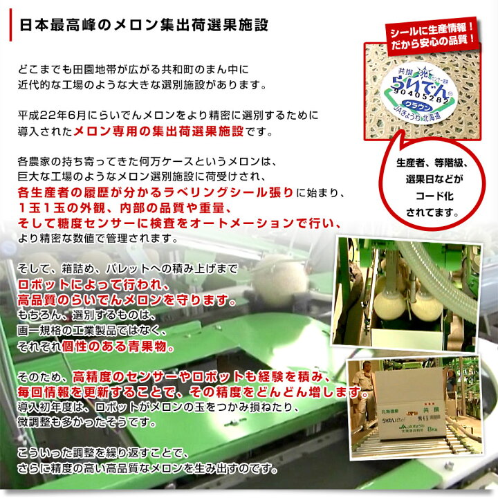 楽天市場】北海道より産地直送 JAきょうわ らいでんクラウンメロン 