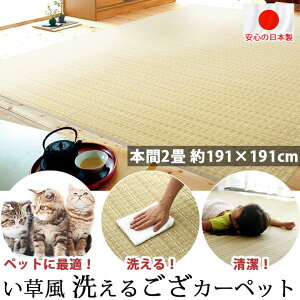い草 風 ござ カーペット 上敷き ラグ 日本製 本間 2畳 191×191cm 京間 ペット マット ポリプロピレン PP ダイニングラグ レジャーシート いぐさ 国産