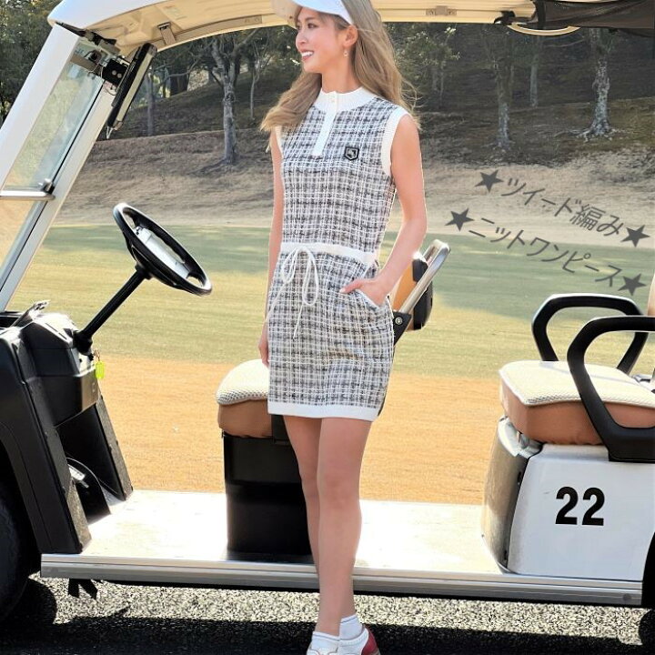 楽天市場 ツイードニットワンピースゴルフワンピース ゴルフ春夏ワンピース ゴルフニットワンピース ゴルフおしゃれワンピース かわいいゴルフワンピース Sandie 楽天市場店