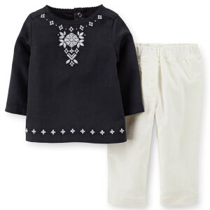 Carter's(カーターズ) エンブロイドサテンチュニック&コーデュロイパンツセット(Black/White)