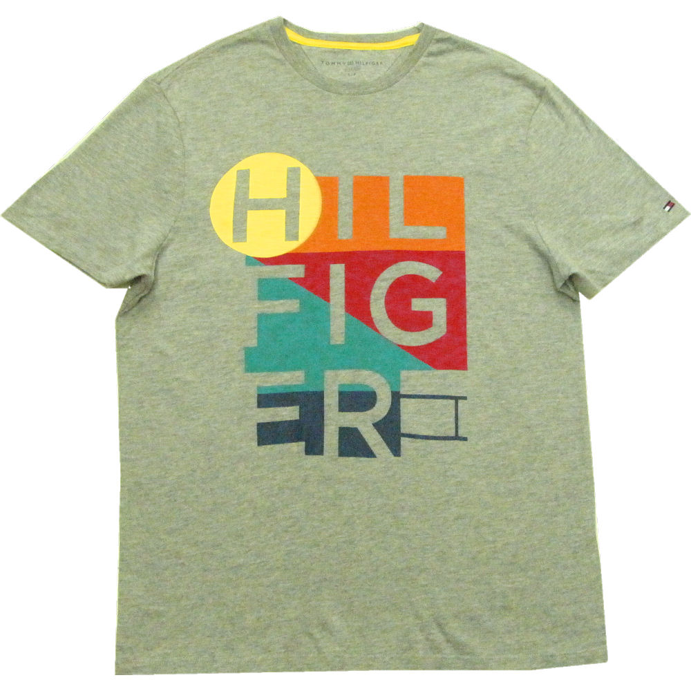 新品 S メンズ Tommy Hilfiger トミーヒルフィガー プレゼントに ☆ギフト Gray 超目玉 HILFIGERデザインプリントTシャツ